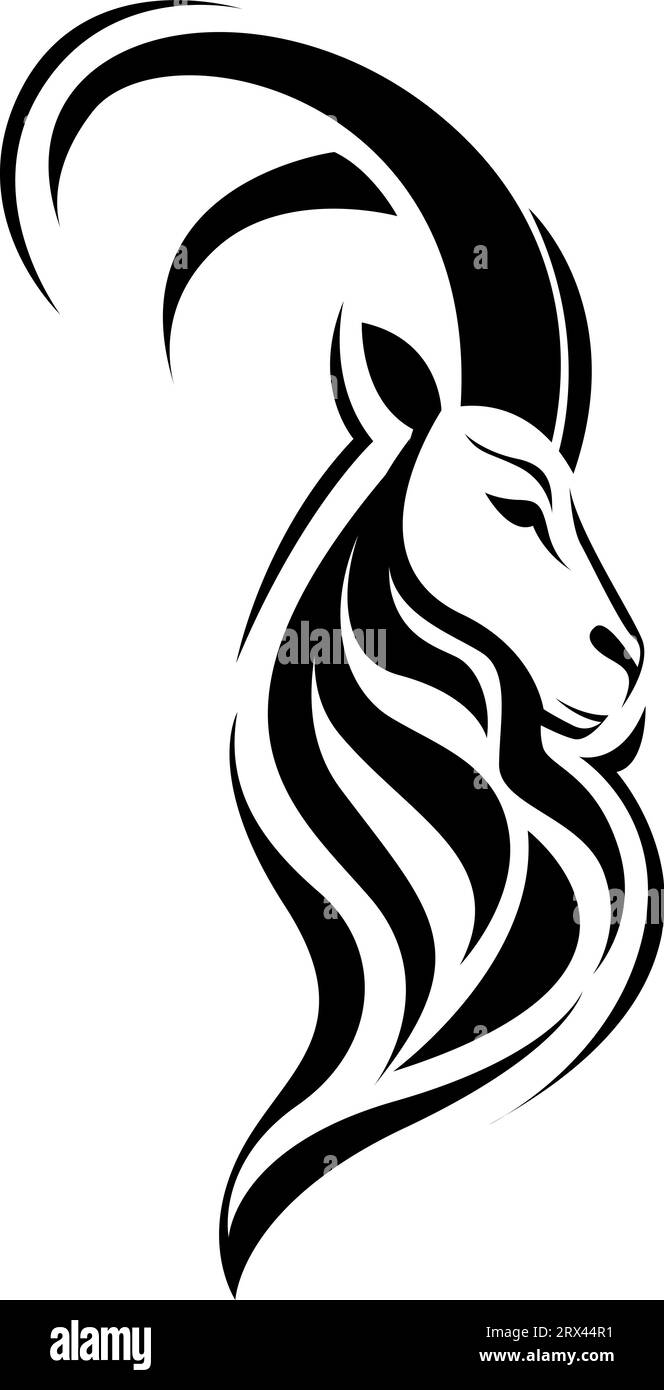 Tatuaggio della testa RAM, illustrazione del tatuaggio, vettore su sfondo bianco. Illustrazione Vettoriale