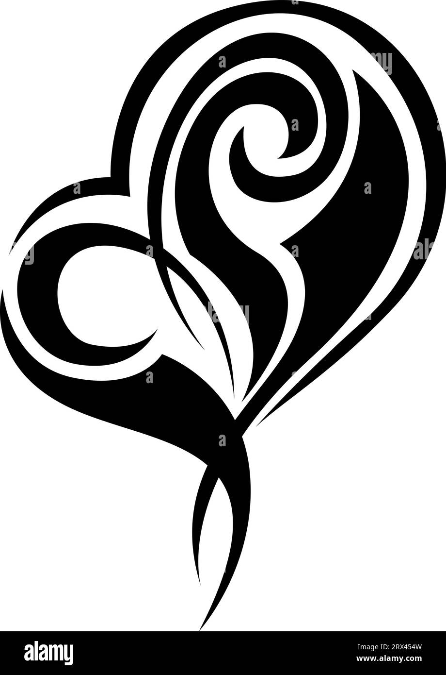 Tatuaggio a cuore nero, illustrazione del tatuaggio, vettore su sfondo bianco. Illustrazione Vettoriale