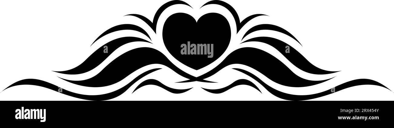 Tatuaggio a cuore nero, illustrazione del tatuaggio, vettore su sfondo bianco. Illustrazione Vettoriale