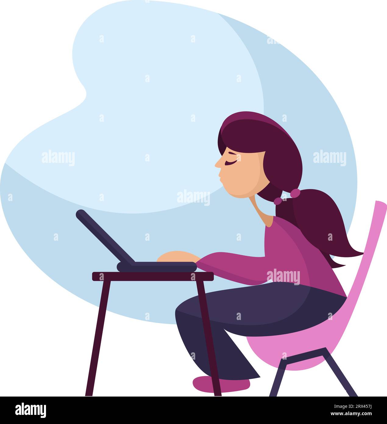 Donna nel suo spazio di lavoro, illustrazione, vettore su sfondo bianco. Illustrazione Vettoriale