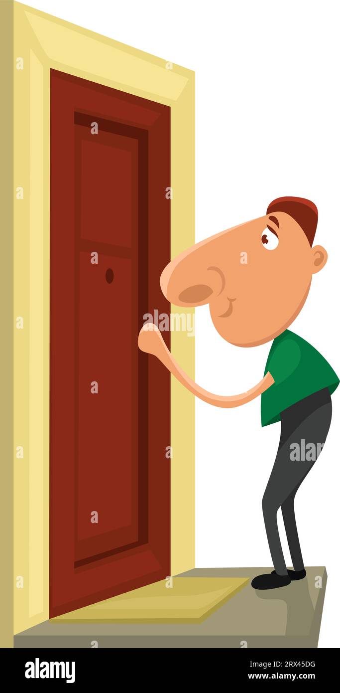 Ospite che bussa alla porta, illustrazione, vettore su sfondo bianco. Illustrazione Vettoriale