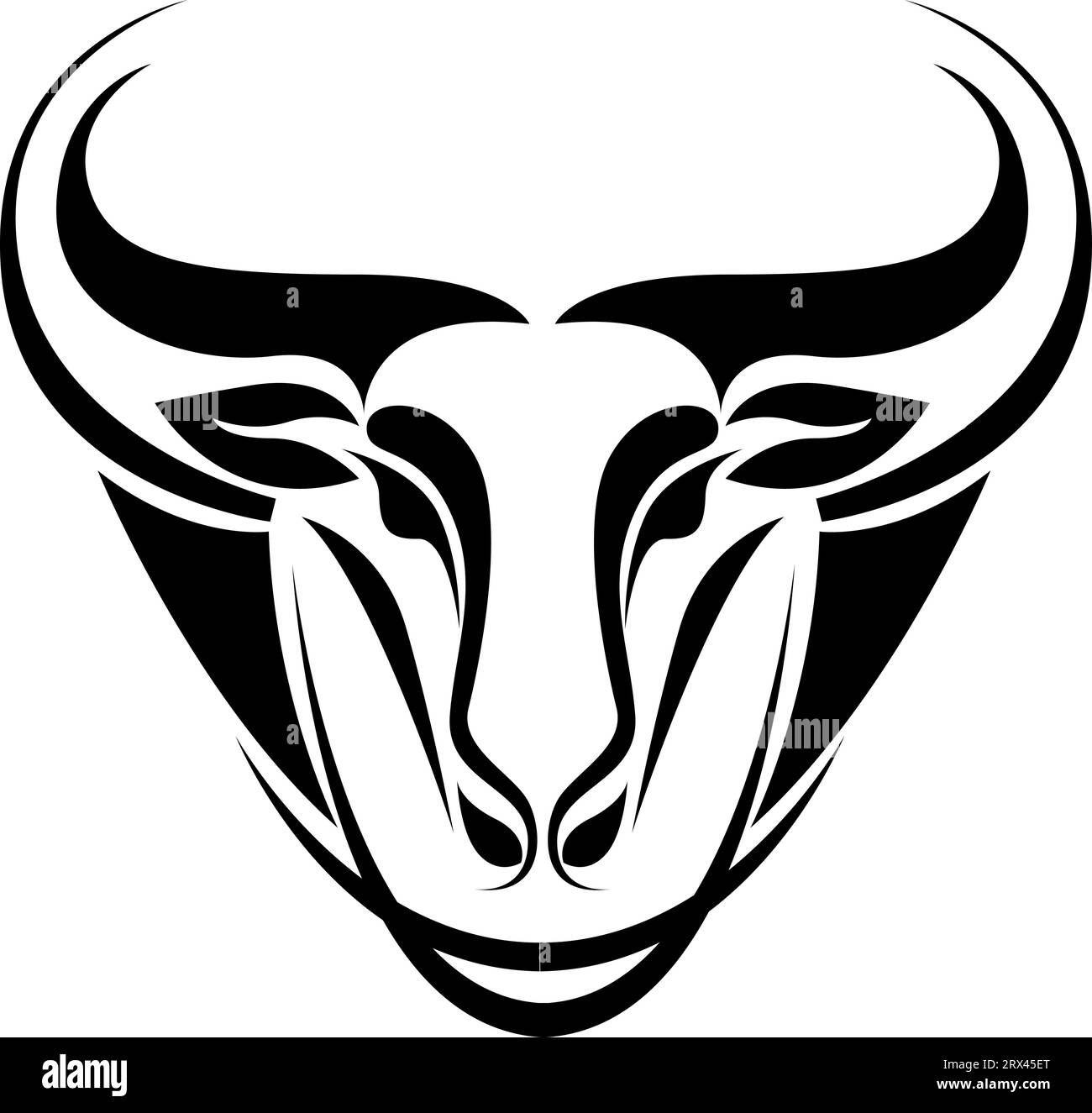 Tatuaggio con testa di toro nera, illustrazione del tatuaggio, vettore su sfondo bianco. Illustrazione Vettoriale