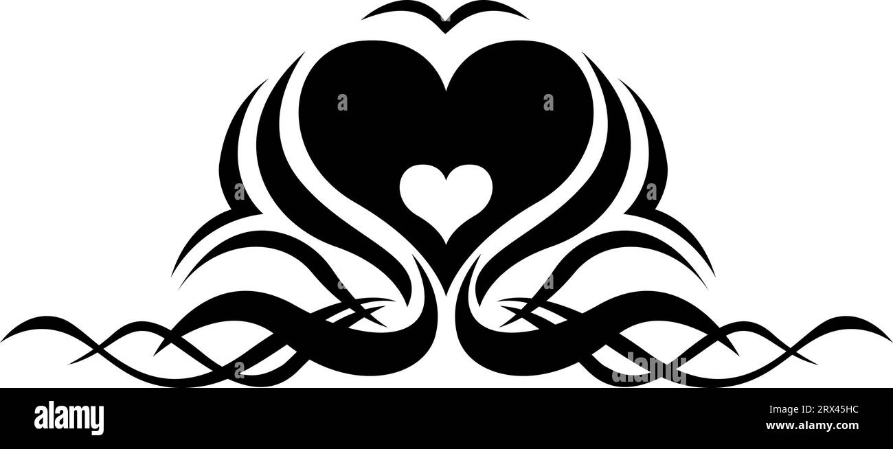 Tatuaggio a cuore nero, illustrazione del tatuaggio, vettore su sfondo bianco. Illustrazione Vettoriale