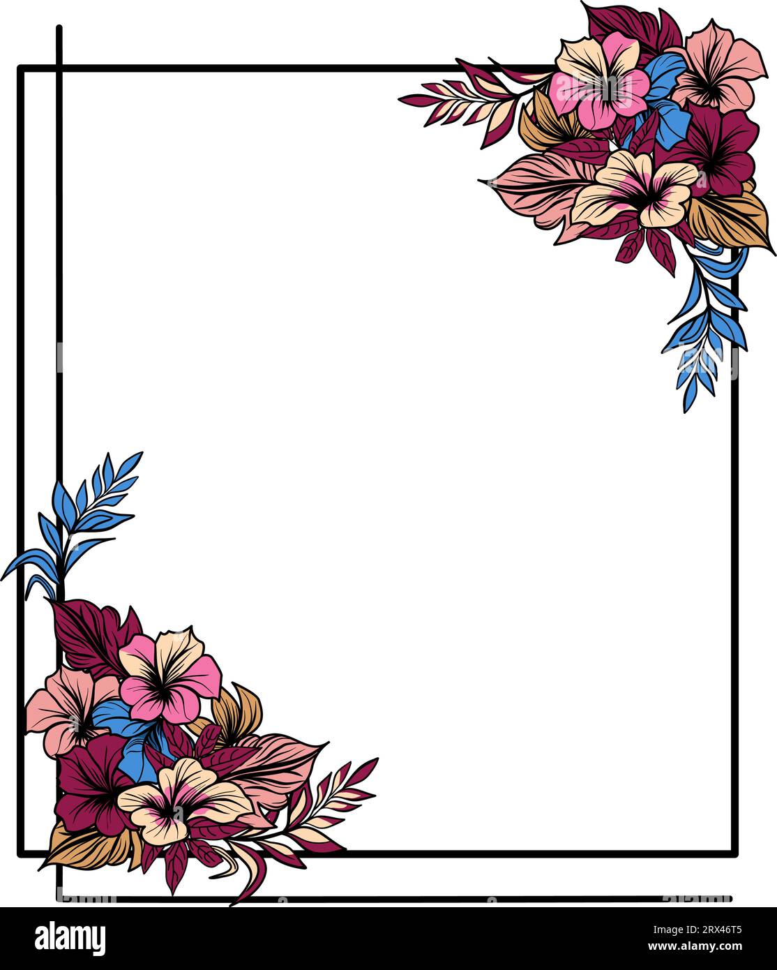 Cornice geometrica decorativa floreale con fiori tropicali. Illustrazione vettoriale Illustrazione Vettoriale