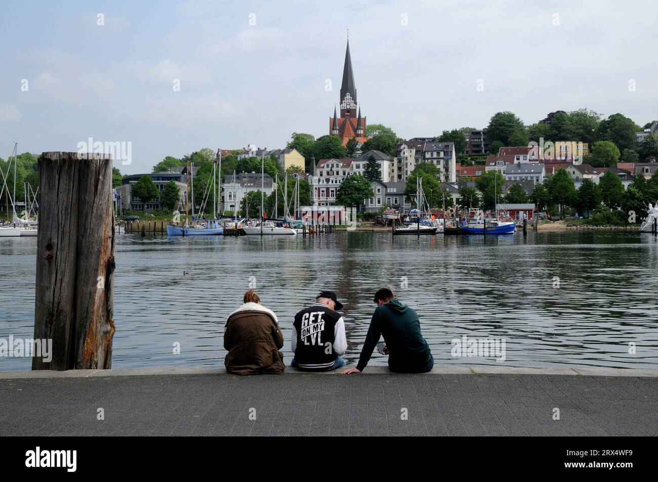 Flensborg/Flensburg Schleswig Holstein /Germary 19.May 2018 .Flensburg vista dal porto e piccole imbarcazioni da viaggio crusing. (Photo.Francis Joseph Dean / Deanpictures. Foto Stock