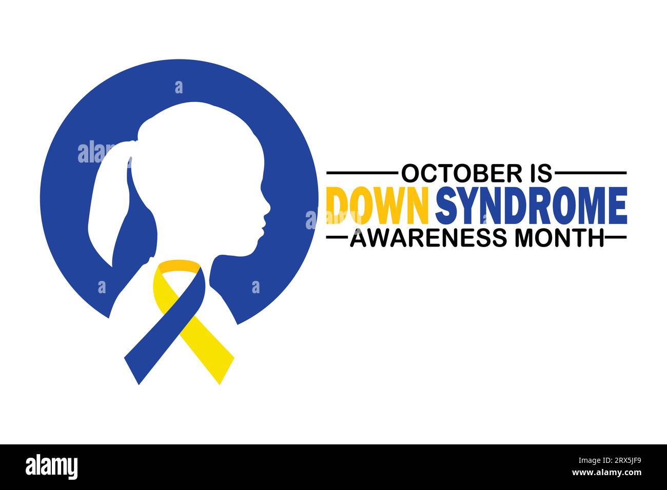 Il mese di consapevolezza della sindrome di Down viene osservato ogni anno in ottobre. Illustrazione vettoriale. Adatto per biglietti d'auguri, poster e striscioni. Illustrazione Vettoriale