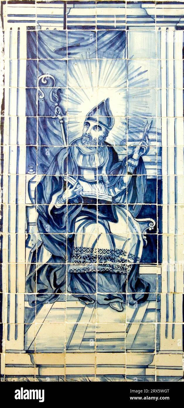 Piastrelle dipinte nella chiesa Nosso Senhor do Bonfin, Salvador de Bahia, Brasile, arte ceramica, azulejos Foto Stock