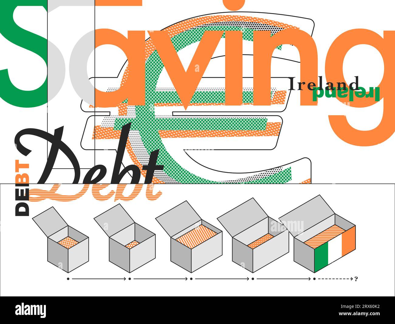 Illustrazione che cattura il debito nazionale irlandese, con simboli e motivi minimalisti. Illustrazione Vettoriale