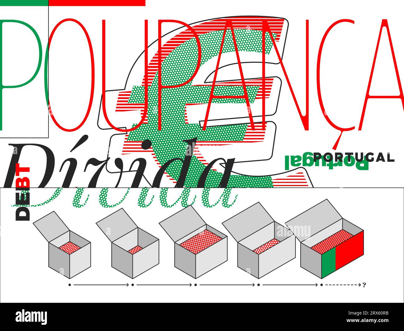 Illustrazione che cattura il debito nazionale del Portogallo, con simboli e motivi minimalisti. Illustrazione Vettoriale