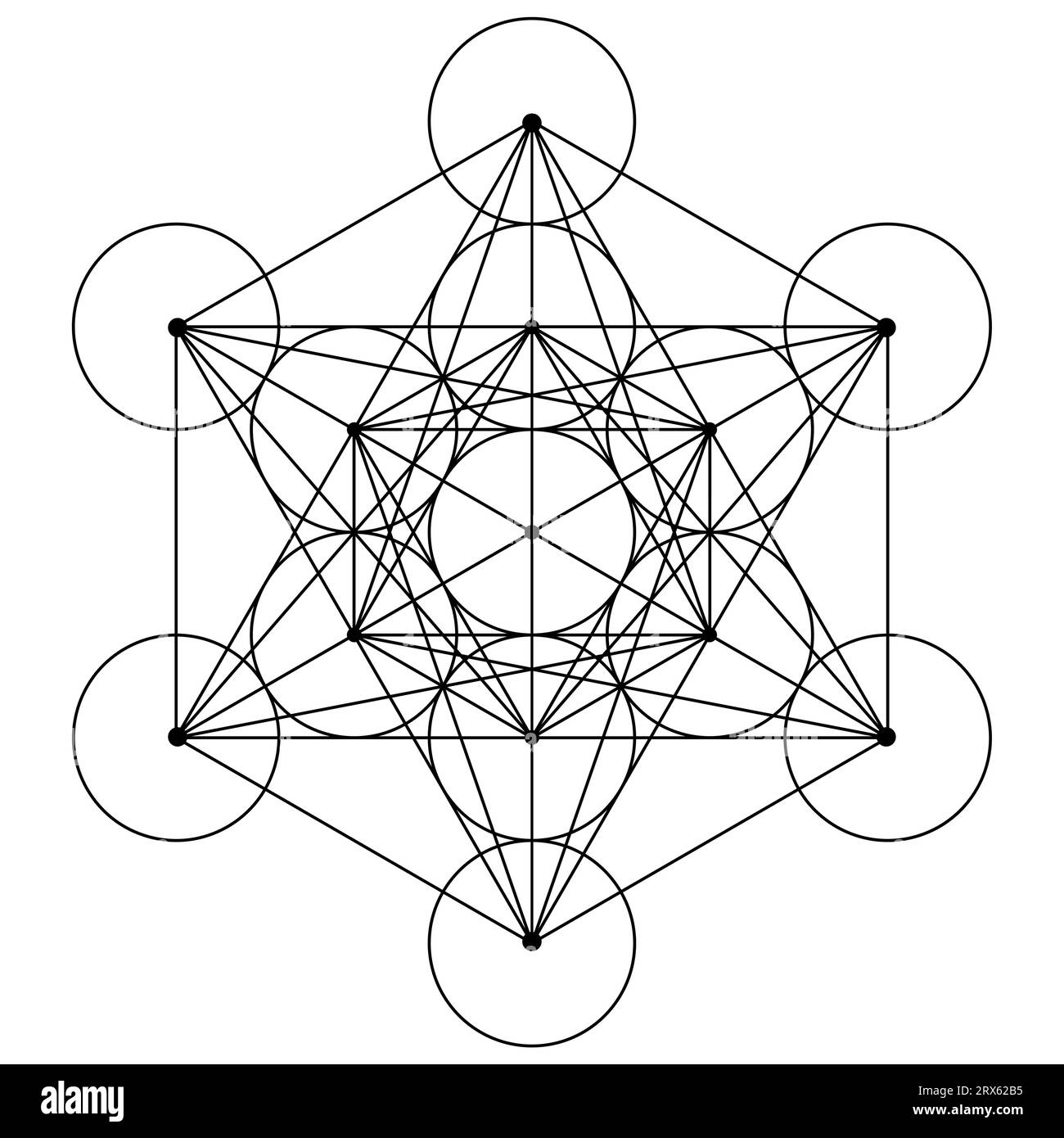 Elementi di progettazione vettoriale della geometria sacra. Alchimia, religione, filosofia, spiritualità, simboli ed elementi hipster. Icona silhouette, logo Illustrazione Vettoriale