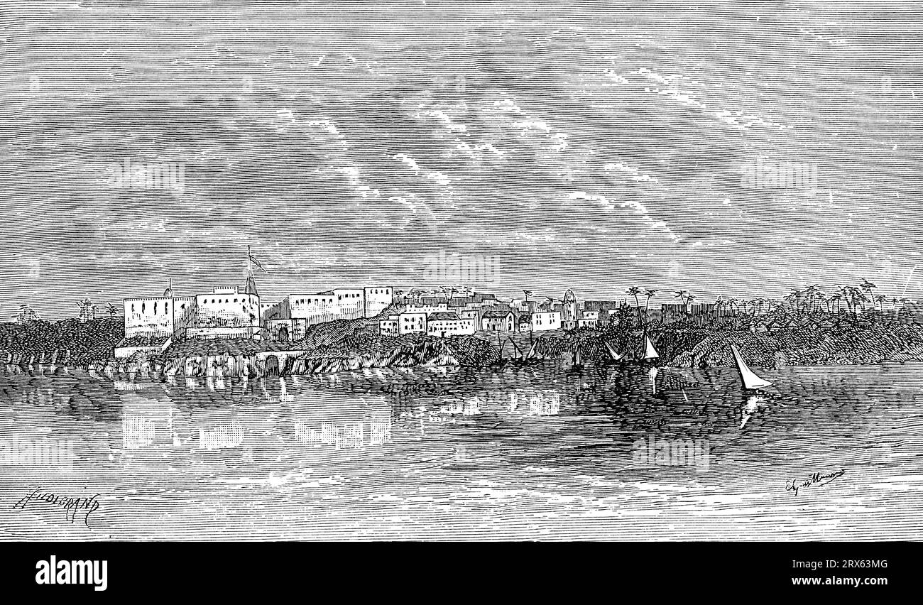 Mombasa, Kenya, c1902. Mombasa è una città costiera del Kenya sud-orientale lungo l'Oceano Indiano. Fu la prima capitale dell'Africa orientale britannica, prima che Nairobi venisse elevata allo status di capitale nel 1907. Foto Stock