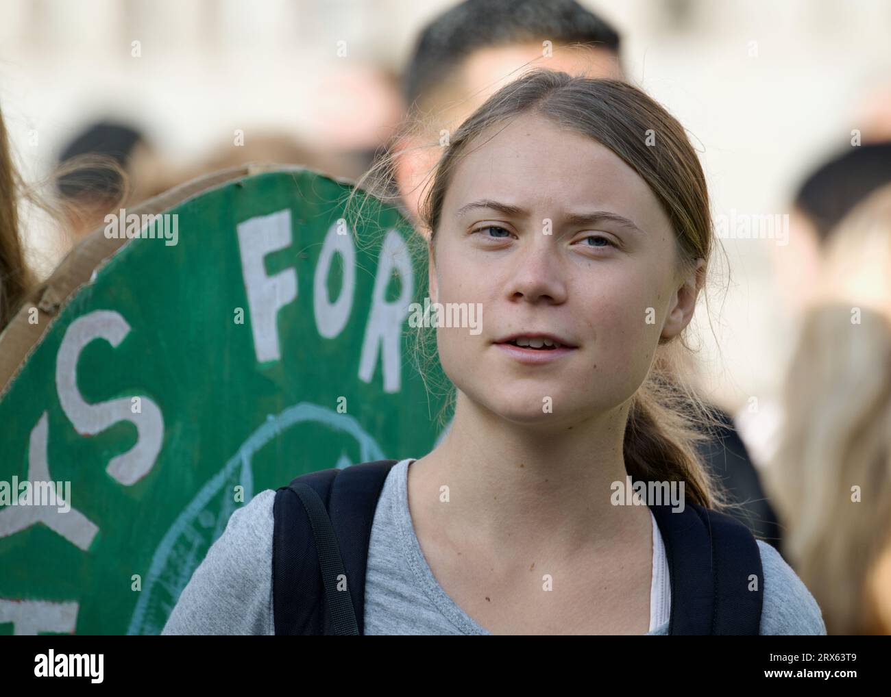 STOCCOLMA, SVEZIA - 22 SETTEMBRE 2023: Dimostrazione di Greta Thunberg e Fridays for Future a Stoccolma, Svezia. Foto Stock