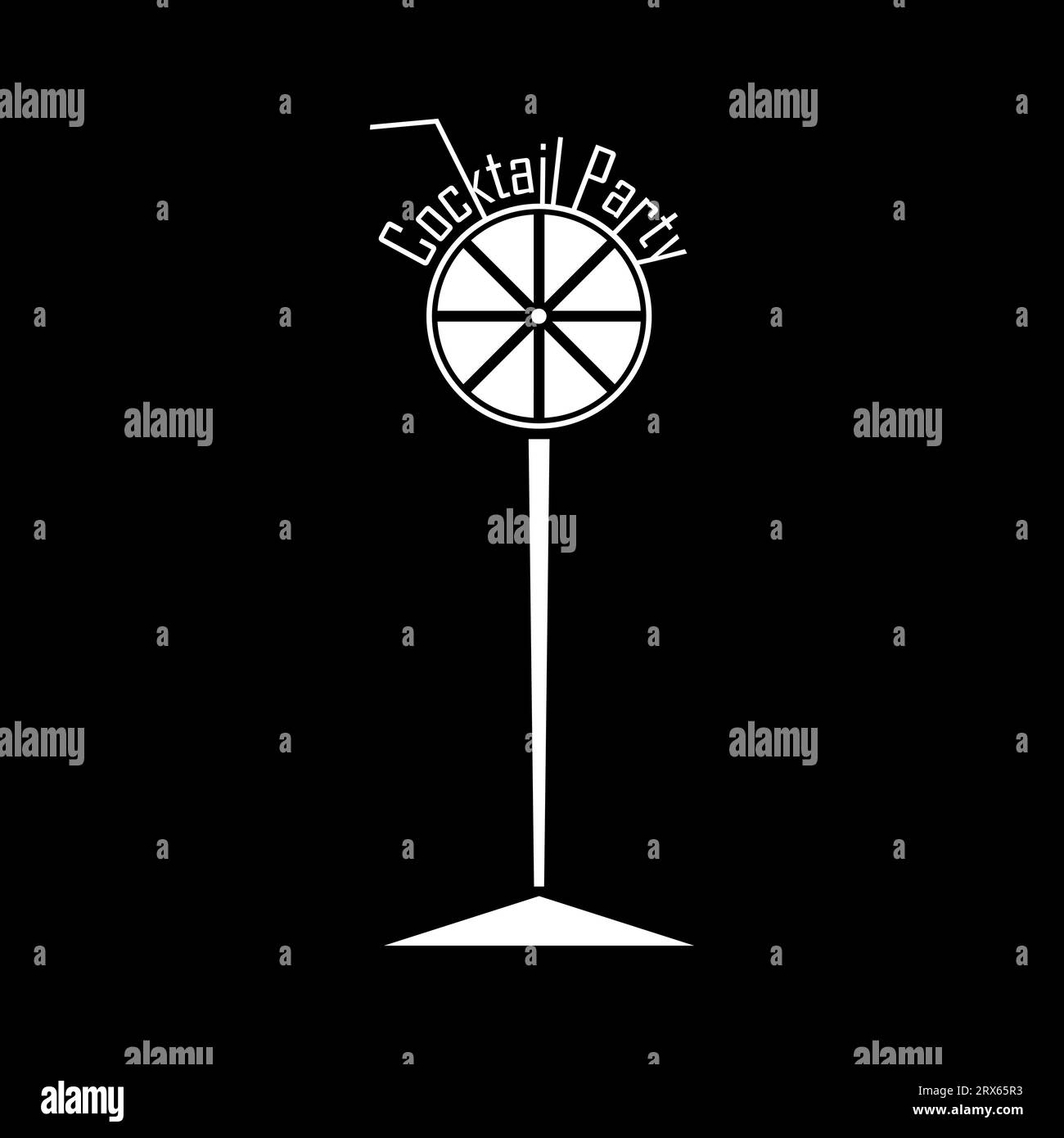 Bicchiere da cocktail astratto con cannuccia e fetta di agrumi. Illustrazione Vettoriale