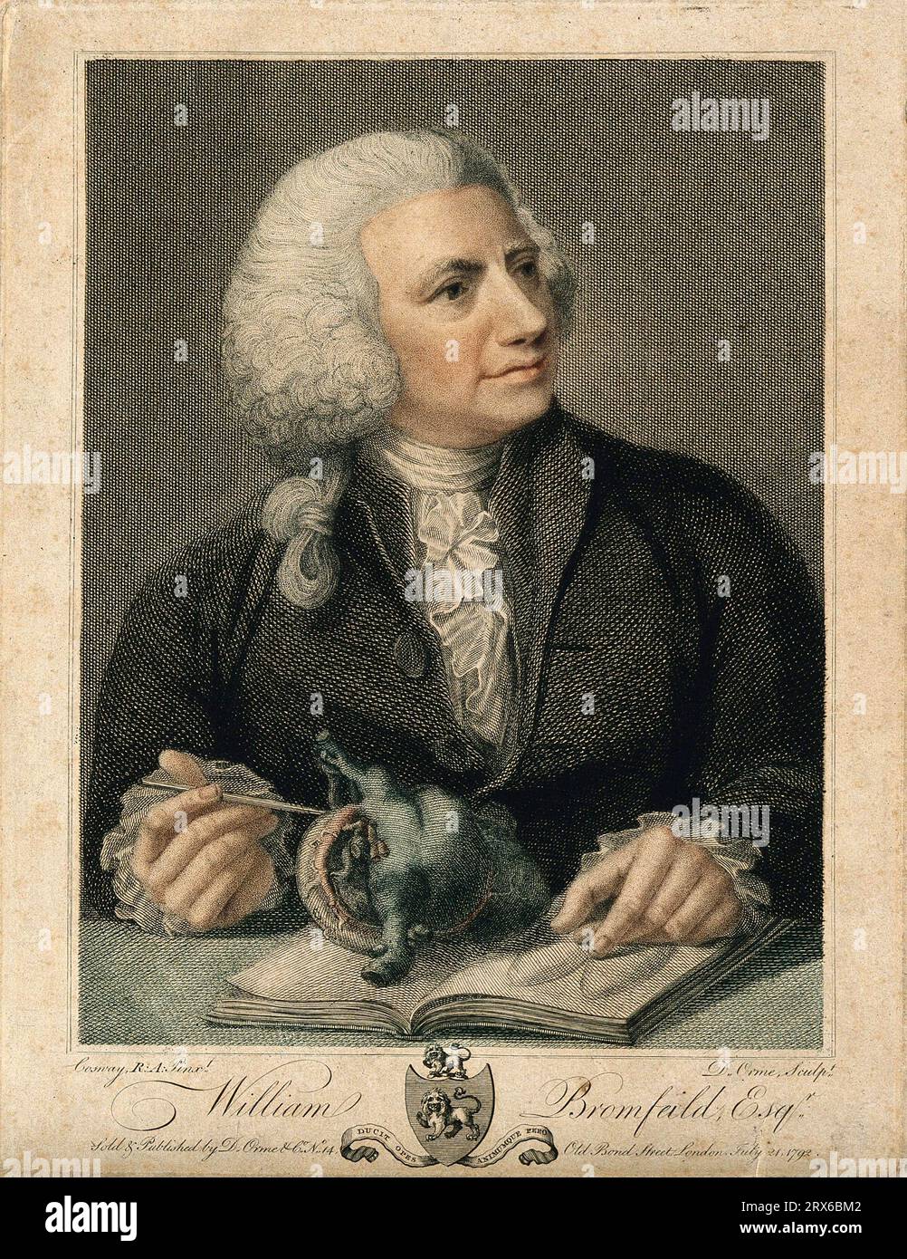 William Bromfield, 1712 - 1792, chirurgo inglese, incisione colorata con acquerello di Daniel orme dopo Richard Cosway, 1792 Foto Stock