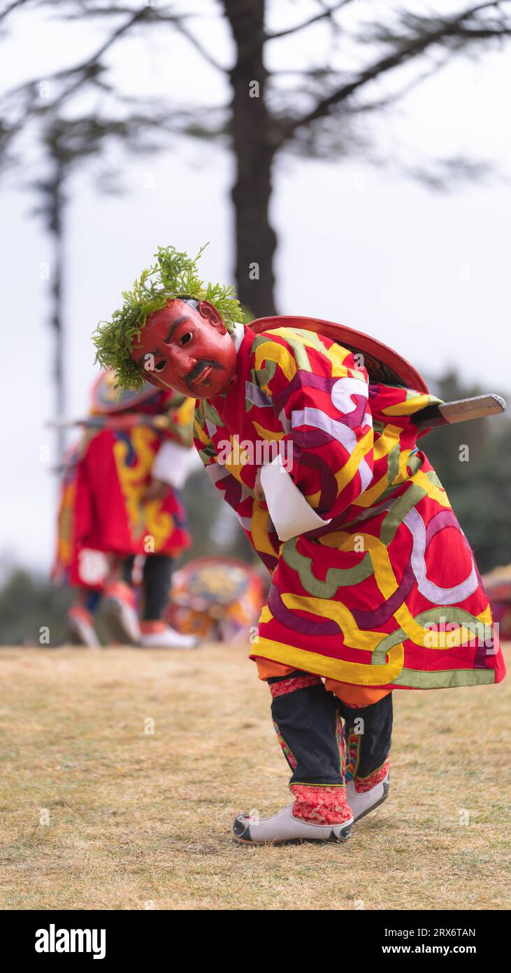 Danza con maschera colorata Foto Stock