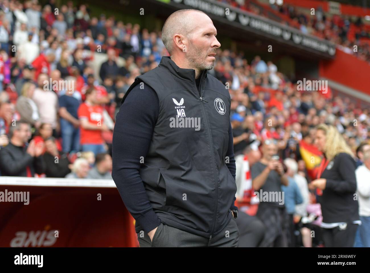 Londra, Inghilterra. 23 settembre 2023. Il capo allenatore del Charlton Athletic Michael Appleton prima della partita di Sky Bet EFL League One a Valley contro Wycombe Wanderers. Kyle Andrews/Alamy Live News Foto Stock