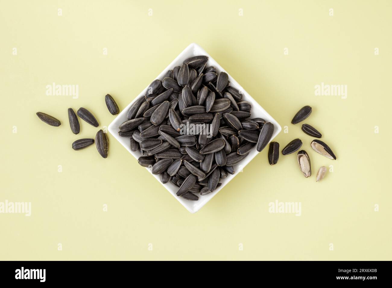 Semi di girasole neri nelle conchiglie Foto Stock