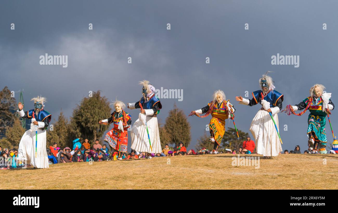 Danza con maschera bhutan Foto Stock