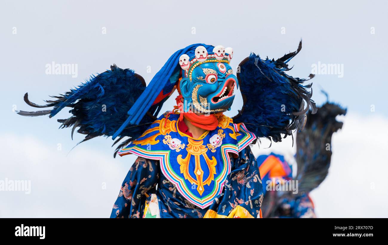 Danza maschera unica del Bhutan Foto Stock