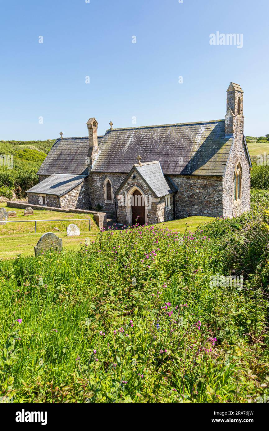 La chiesa di St Madoc of Ferns fu fondata nel 583 d.C. a Haroldston West nel Pembrokeshire Coast National Park, nel Galles occidentale Foto Stock