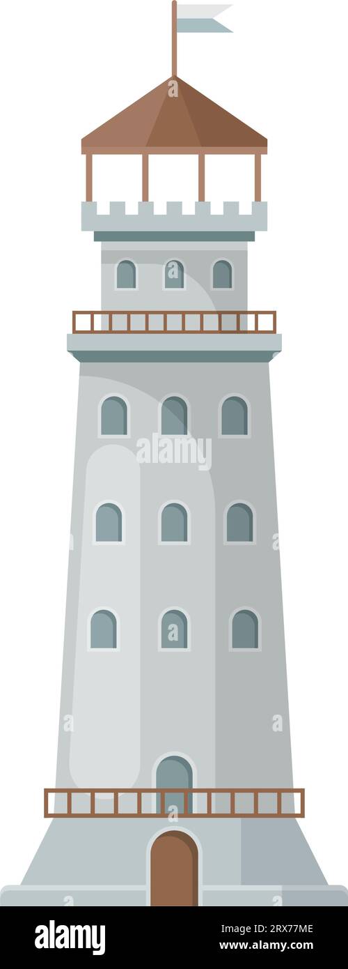 Icona della torre del castello in stile piatto. Illustrazione vettoriale della cittadella medievale su sfondo isolato. Concetto di business dell'insegna dell'edificio fortezza. Illustrazione Vettoriale