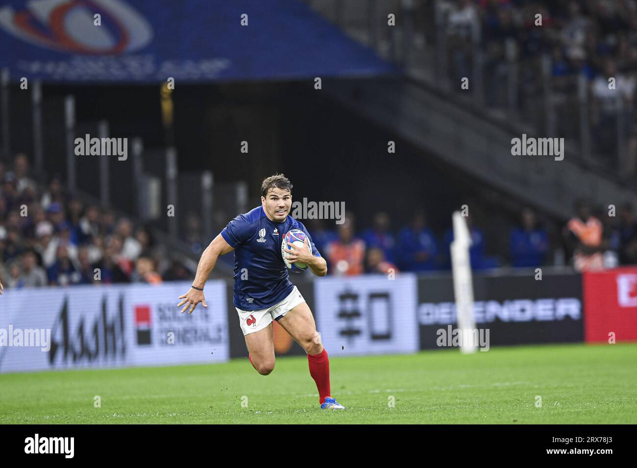 Antoine Dupont durante il XV RWC Pool di Rugby union World Cup Una partita tra Francia e Namibia allo Stade Velodrome di Marsiglia, Francia, il 21 settembre 2023. Foto Victor Joly / DPPI Foto Stock