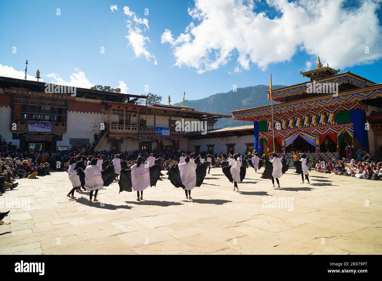 Festa delle gru dal collo nero in Bhutan Foto Stock