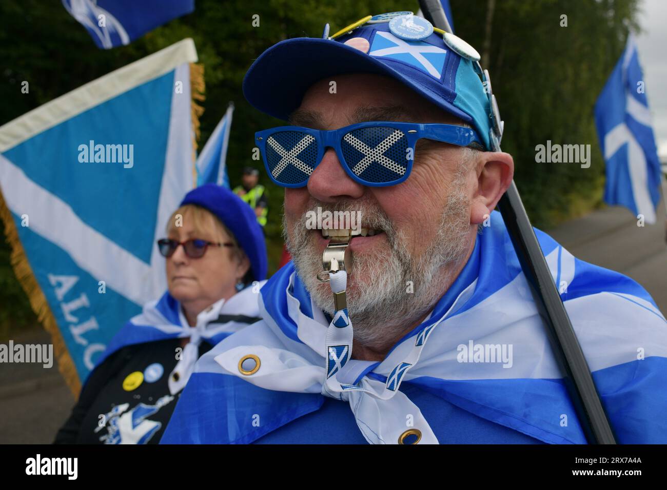 Falkirk Scotland, Regno Unito 23 settembre 2023. Centinaia di sostenitori dell'indipendenza prendono parte a una marcia e a una manifestazione per l'indipendenza scozzese. credit sst/alamy live news Foto Stock