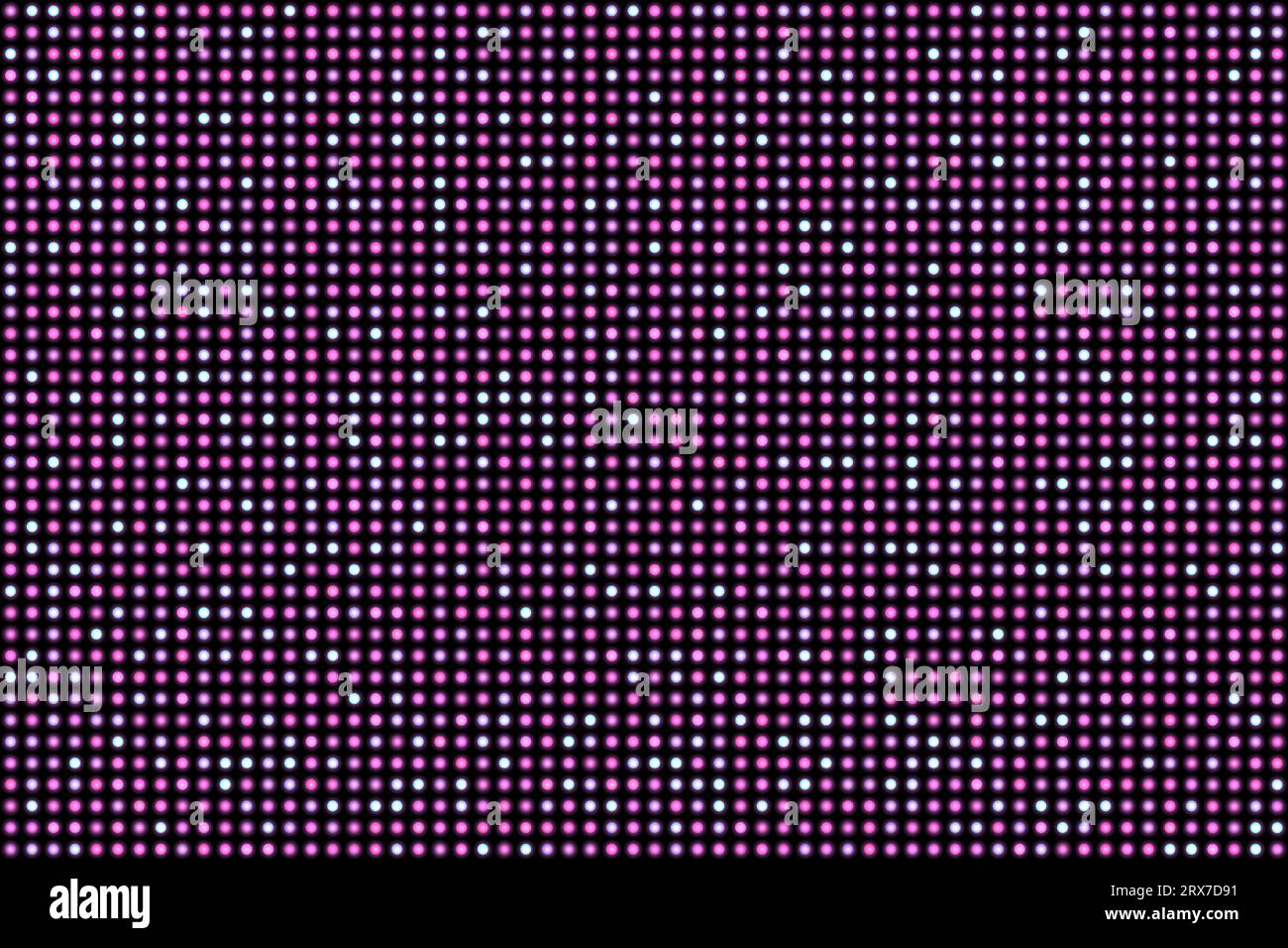 Piccoli cerchi luminosi viola su sfondo nero. Simulazione di un video wall, schermo LED digitale. Illustrazione vettoriale. Ripetizione senza cuciture. Illustrazione Vettoriale