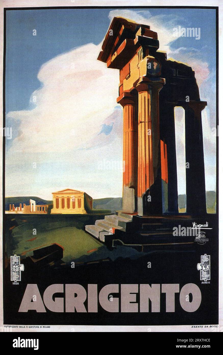 AGRIGENTO - 1928 Agrigento 1928 ENIT Siciliano poster di viaggio a cura di Marcello Nizzoli. 1928 Foto Stock