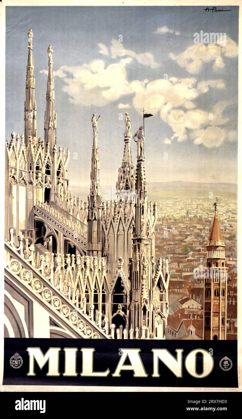 Poster di viaggio vintage, 1890 1900 Milano Milano Milano Foto Stock