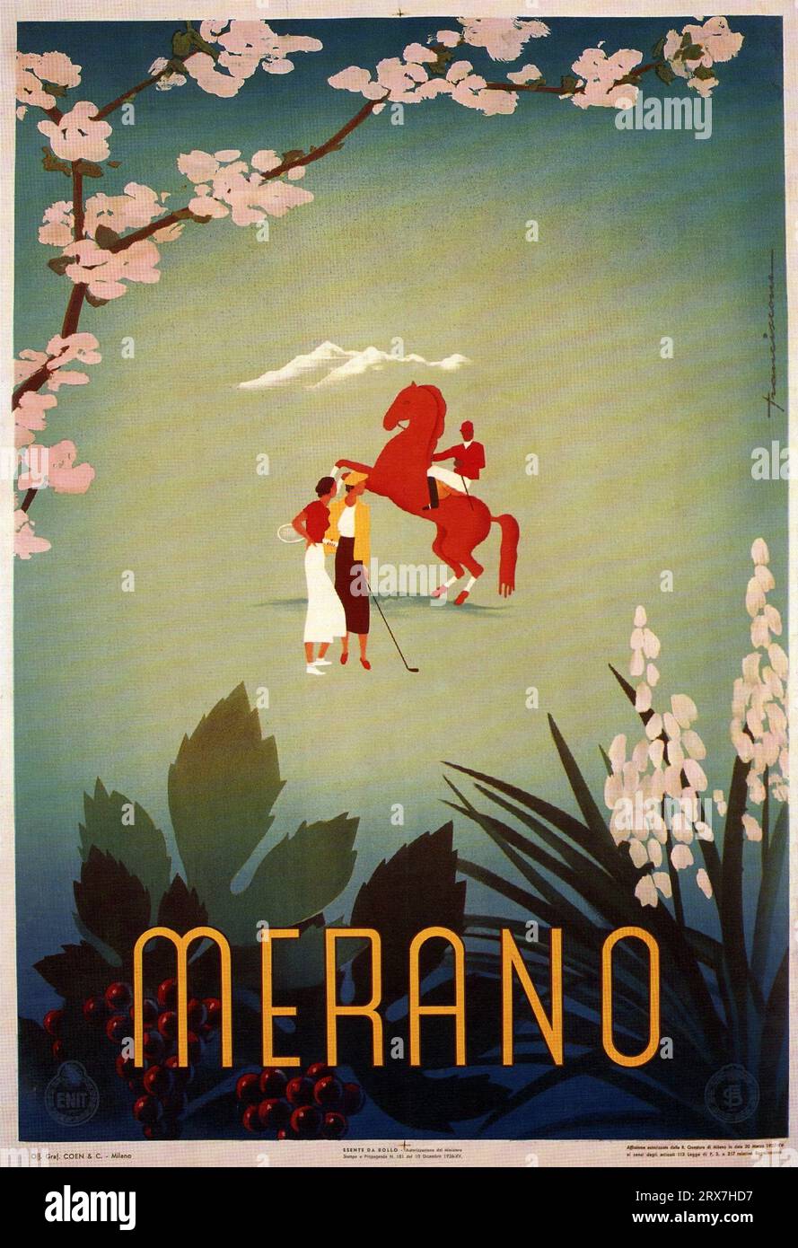Poster di viaggio vintage, 1890 1900 Merano Alpi italiane Foto Stock