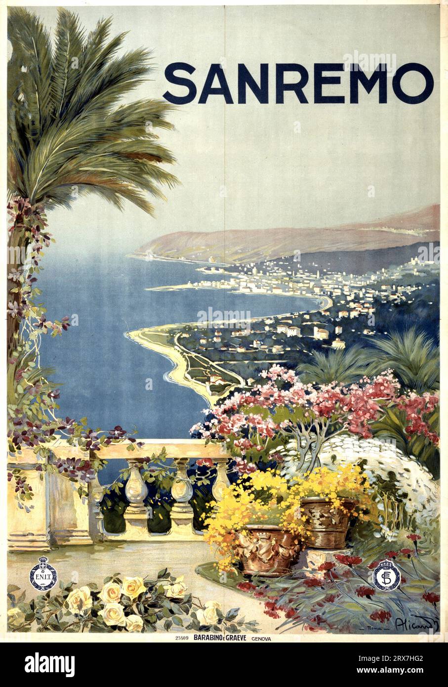 Poster di viaggio vintage, 1890 1900 Sanremo, Italia Foto Stock