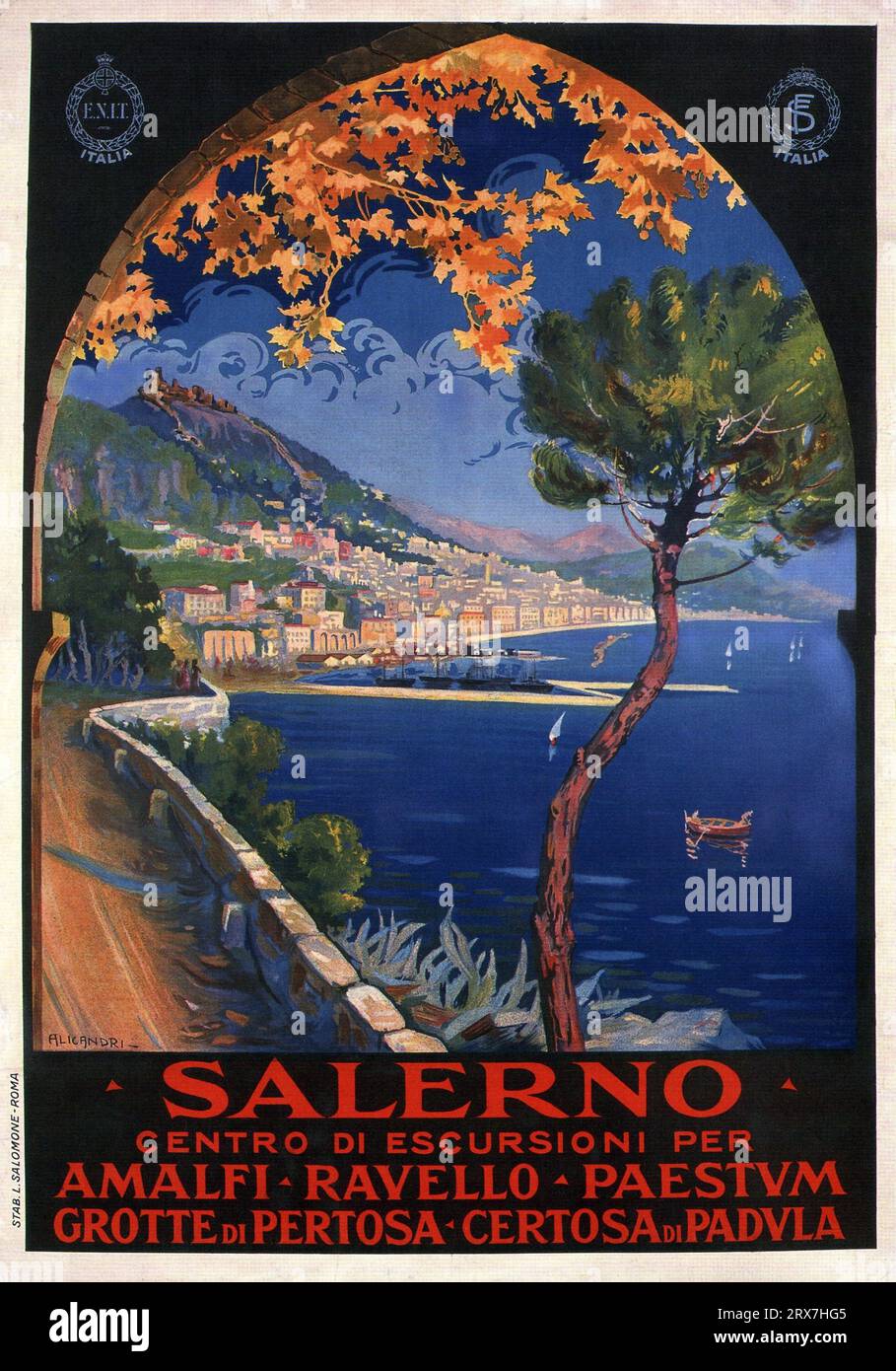 Poster di viaggio vintage, 1890 1900 Salerno italia Foto Stock