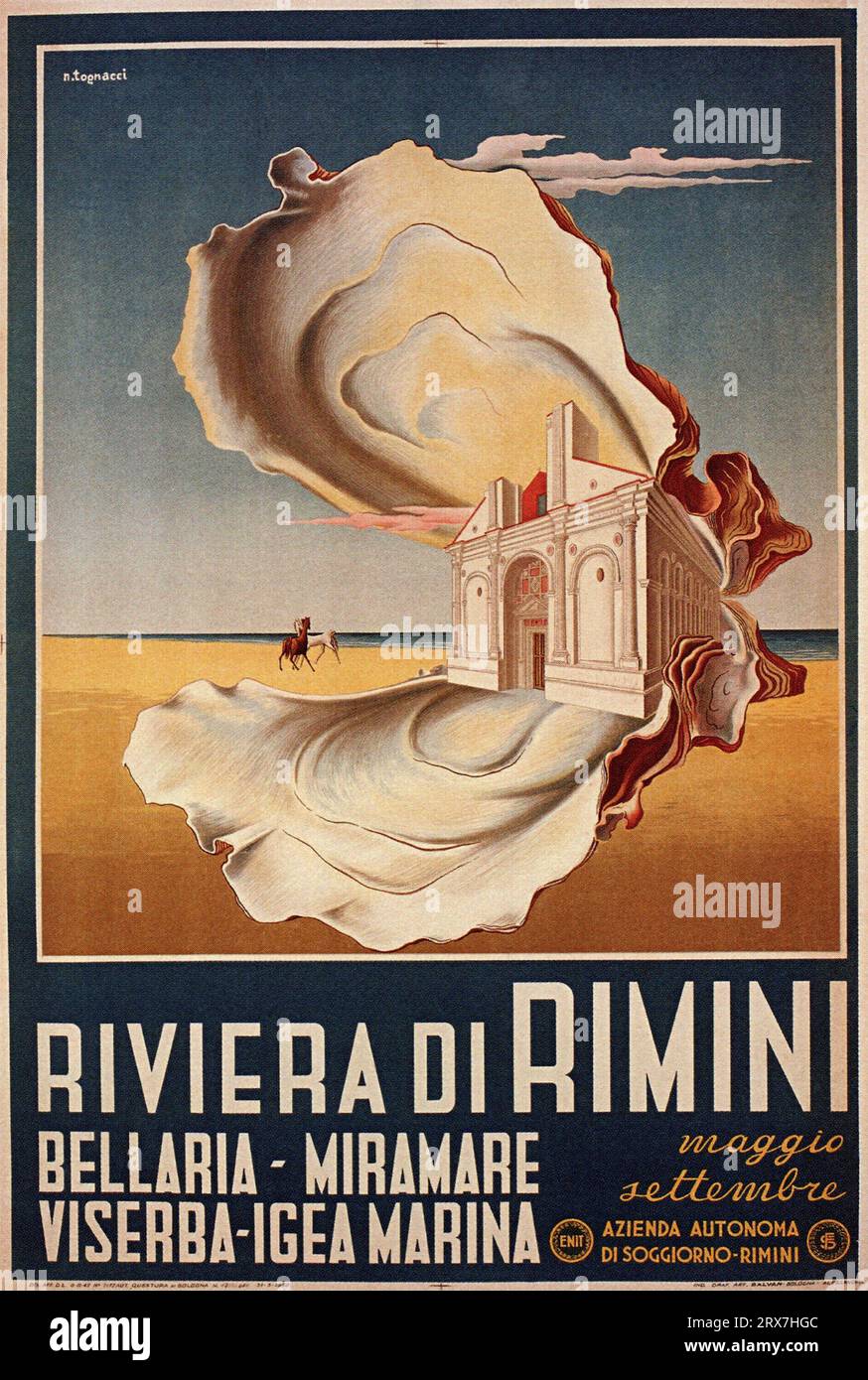 Poster di viaggio vintage, 1890 1900 Rimini Italia Foto Stock