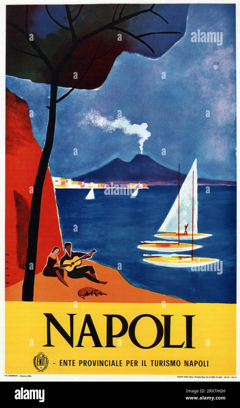 Poster di viaggio vintage, 1890 1900 Napoli, Italia Foto Stock