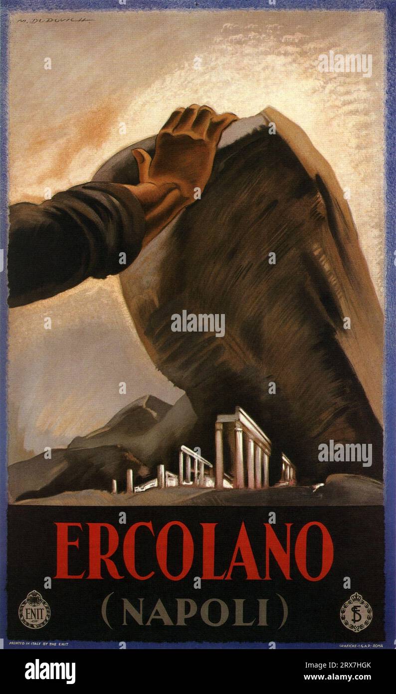 Poster di viaggio vintage, 1890 1900 Ercolano, Italia Foto Stock