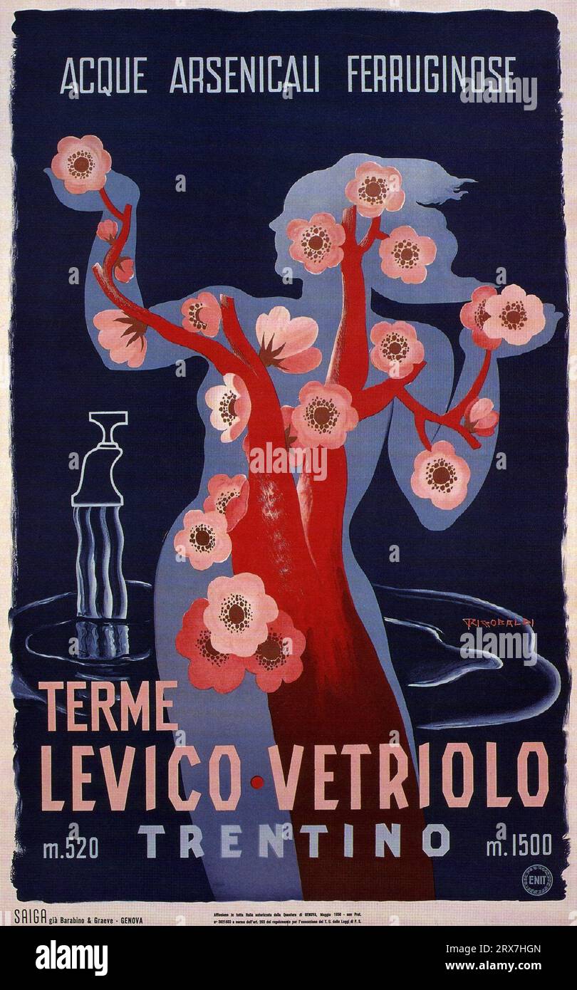 Poster di viaggio vintage, 1890 1900 Levico Terme, Italia Foto Stock