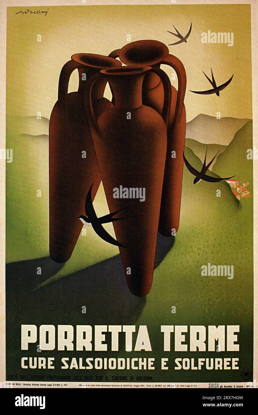 Poster di viaggio d'epoca, 1890 1900 Porretta Terme Italia Foto Stock