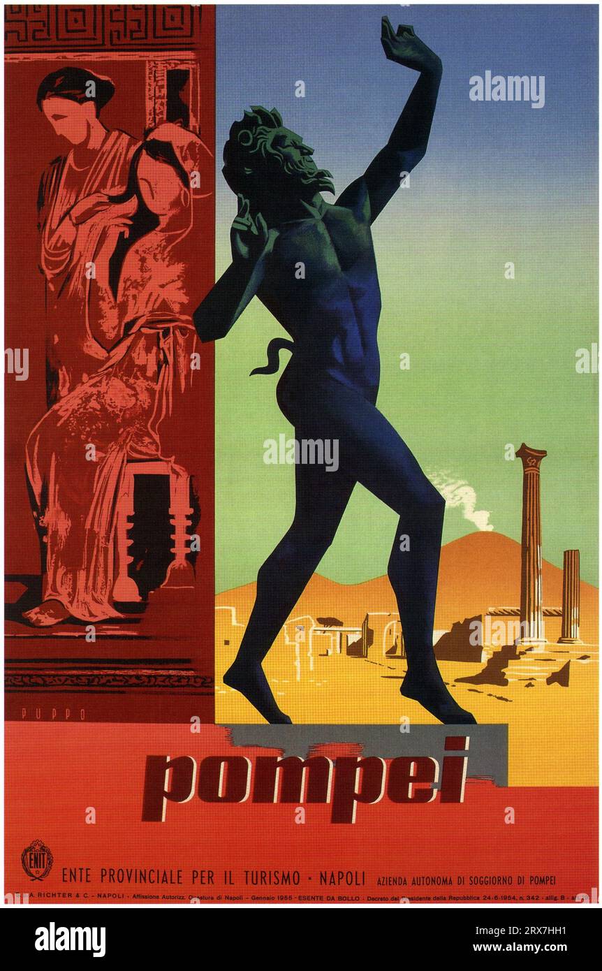 Poster di viaggio vintage, 1890 1900 Pompei Foto Stock