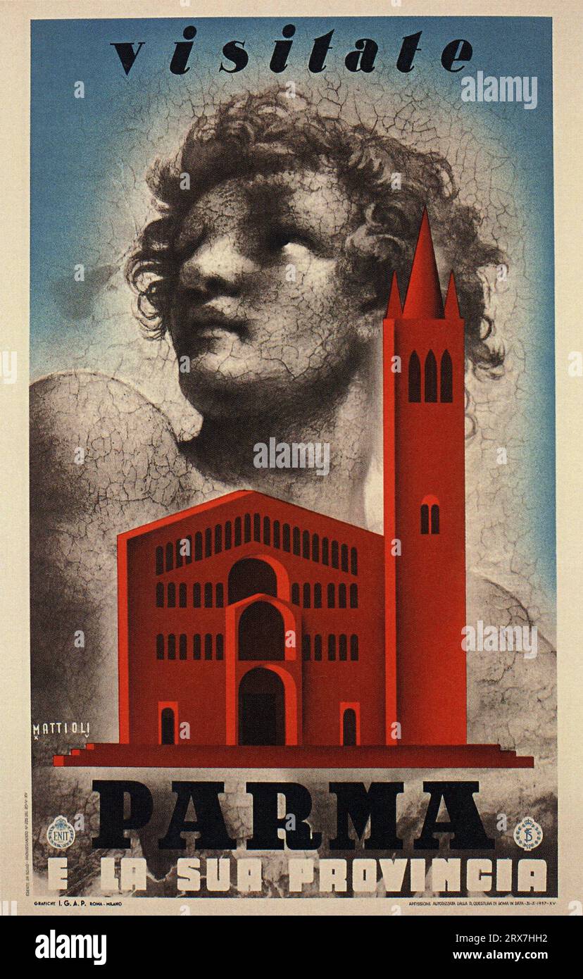 Poster di viaggio vintage, 1890 1900 Parma Italia Foto Stock
