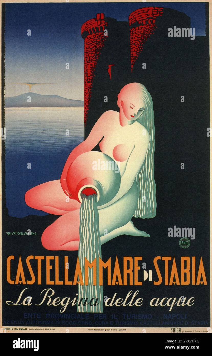 Poster di viaggio vintage, 1890 1900 Castellammare di Stabia Foto Stock