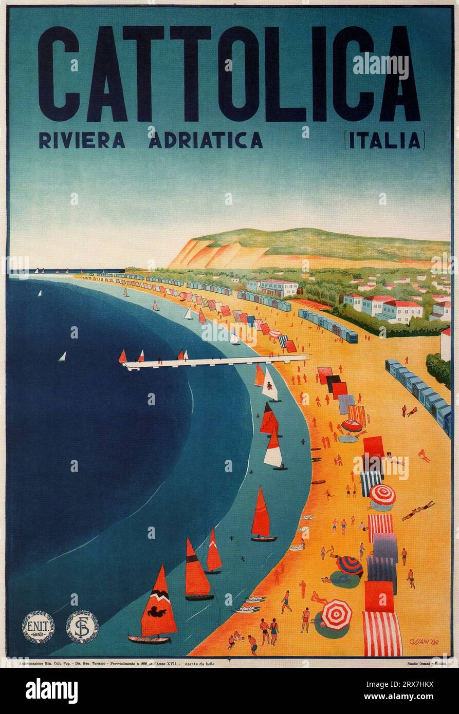 Poster di viaggio vintage, 1890 190 Cattolica Italia Foto Stock