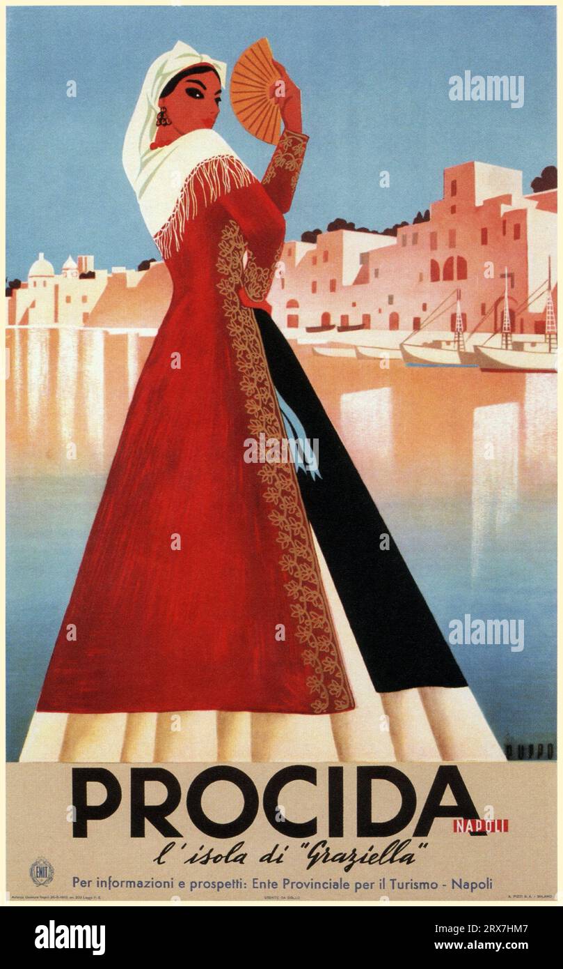 Poster di viaggio vintage, 1890 190 Procida Italia Foto Stock