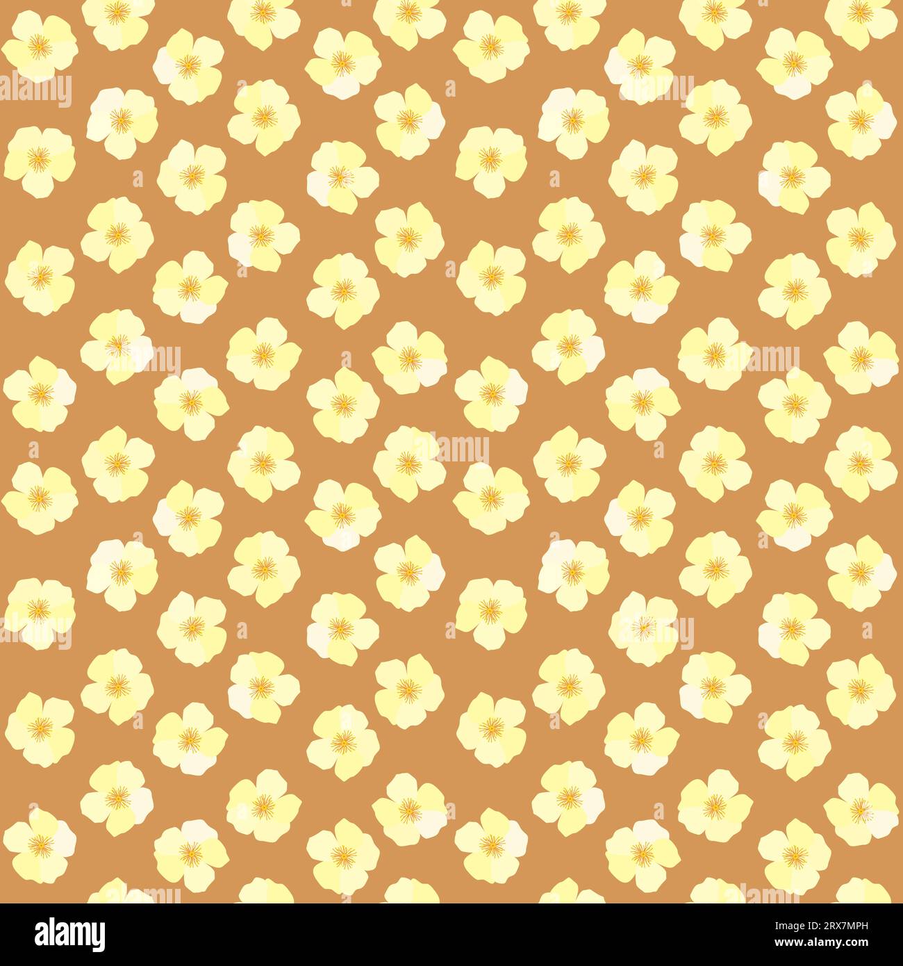 Motivo floreale senza cuciture con delicati fiori gialli su sfondo marrone Illustrazione Vettoriale