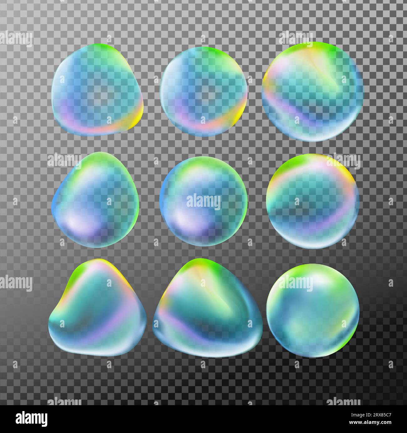 Water Bubbles 3d Vector Colorful Set Abstract raccolta forma blu liquido Illustrazione Vettoriale