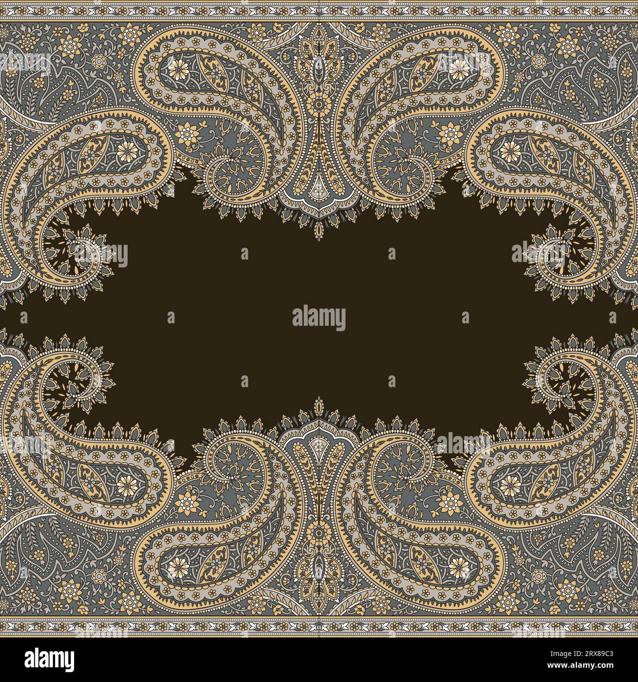 Motivo paisley marrone e beige con sfondo nero Illustrazione Vettoriale