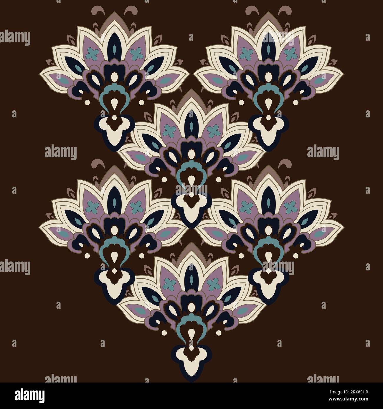 Un vivace design floreale su sfondo marrone intenso Illustrazione Vettoriale
