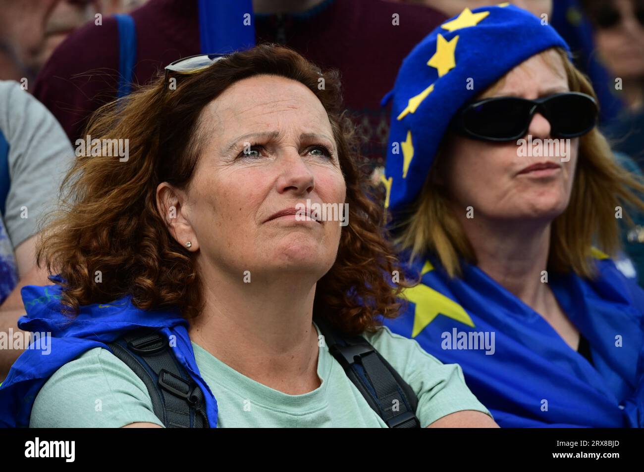 Parliament Square, Londra, Regno Unito. 23 settembre 2023. National si ricongiunge al raduno di marzo II in piazza del Parlamento. Ci sono notizie che dicono che la Gran Bretagna potrebbe rientrare nell'Unione europea come "membro associato" secondo i piani della Francia e della Germania per l'espansione del blocco. Credito: Vedere li/Picture Capital/Alamy Live News Foto Stock