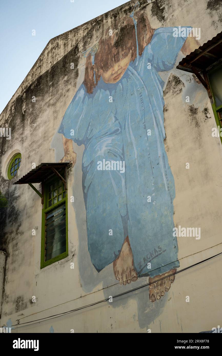 Ragazza in Blue Penang Street Art, Pulau Pinang, Malesia Foto Stock